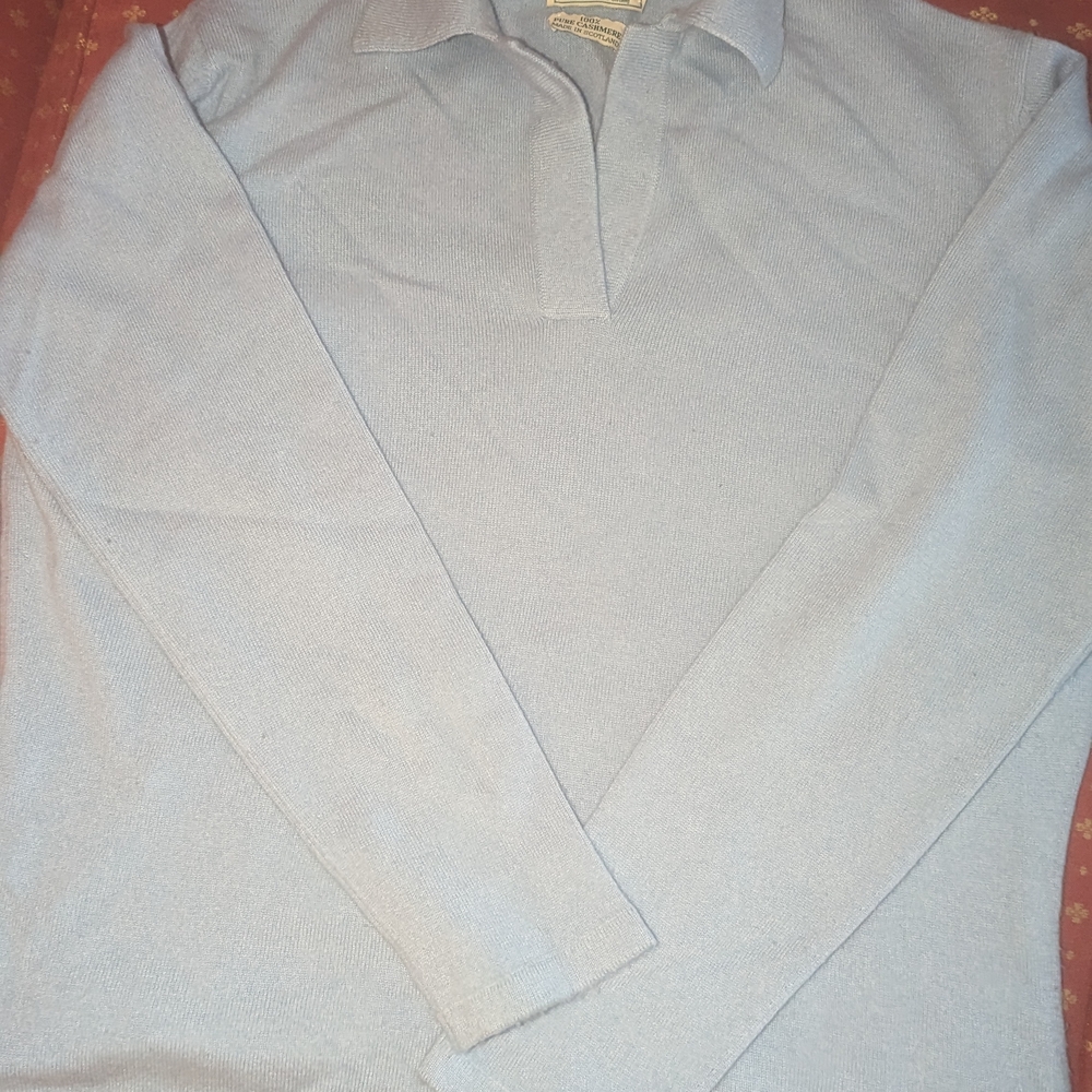Vintage Mcculleys Of Scotland Light Blue Long Sleeve Shirt 100% Cashmere Medium